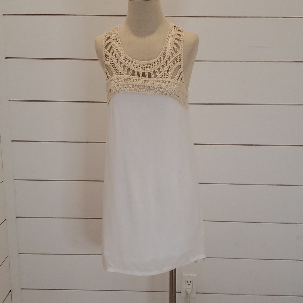 KLOZLYNE large white cotton sundress with crochet neckline
